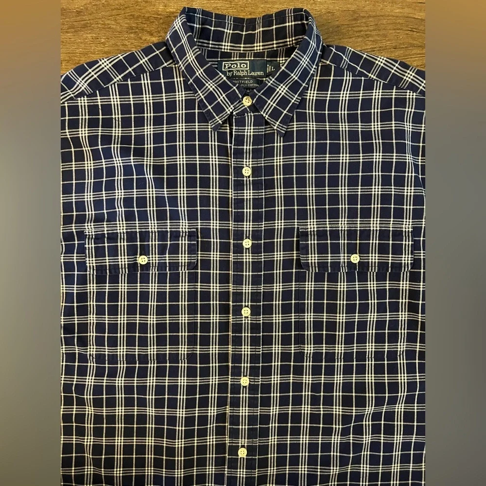 Polo Ralph Lauren Men’s Large Whitfield Classic Fit Work‎ Shirt Blue Plaid E28
